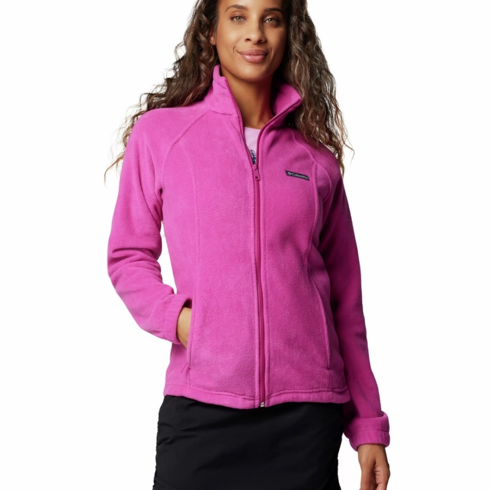 COLUMBIA  WOMEN’S FULL ZIP FLEECE JACKET SIZE MEDIUM PINK OUTDOOR HIKING COZY